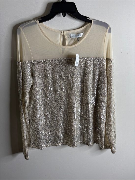 Generation K Tops - Sequin Long-Sleeve Tee with Cream Mesh Yoke